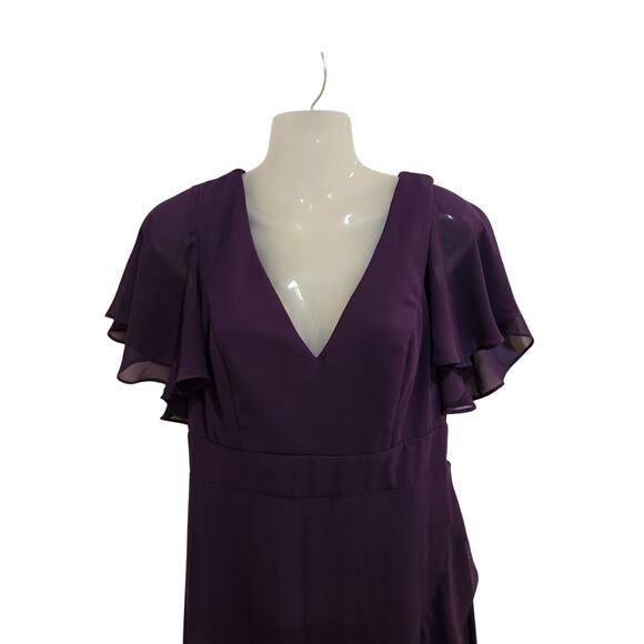 Ever Pretty Purple High Low Elegant Lotus Sleeves Chiffon Bridesmaid Dress Large - Picture 4 of 7